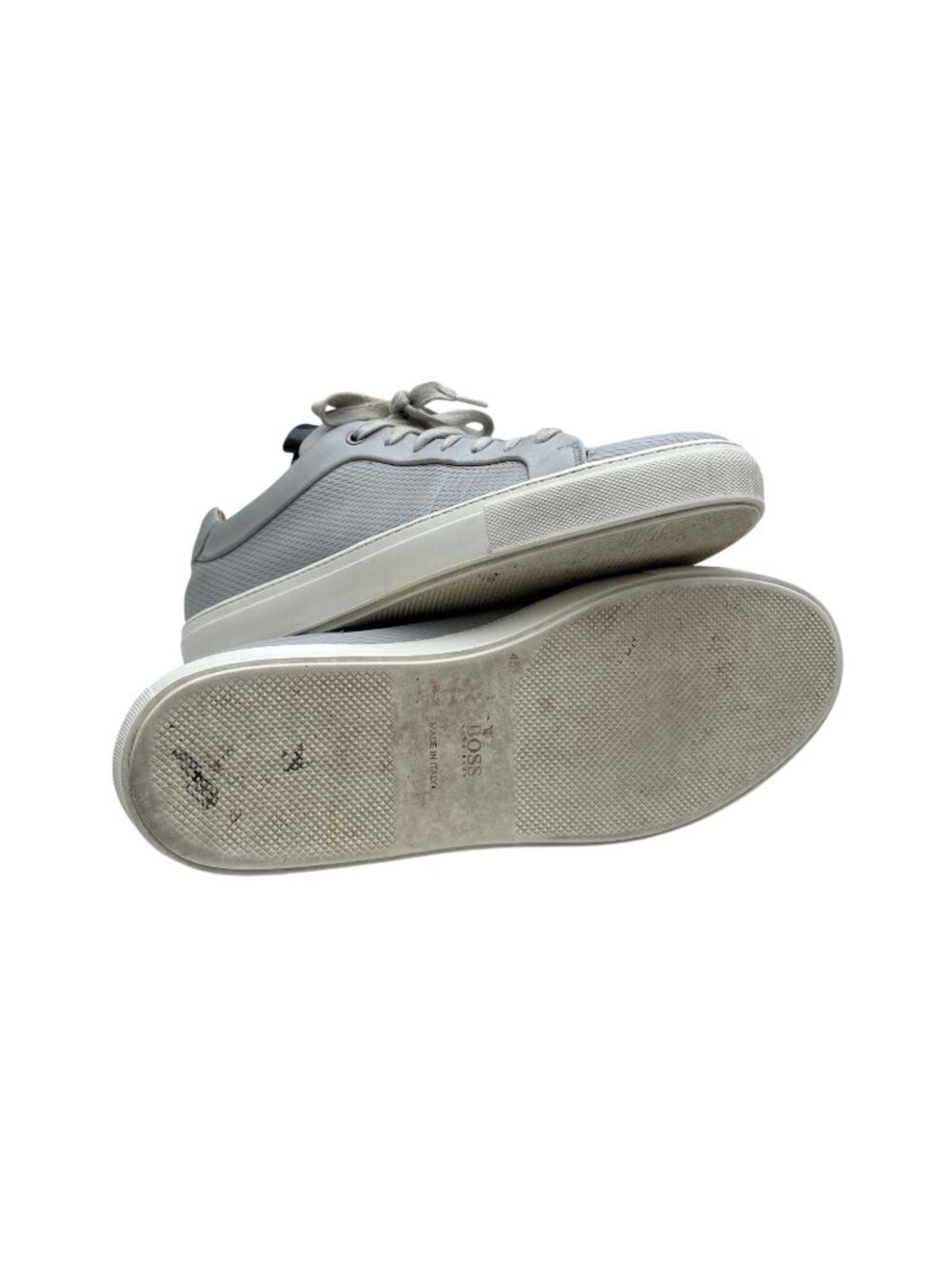 Hugo Boss Mens Italian Leather Sneakers Size 12 Light Gray Textured Design - Picture 5 of 6